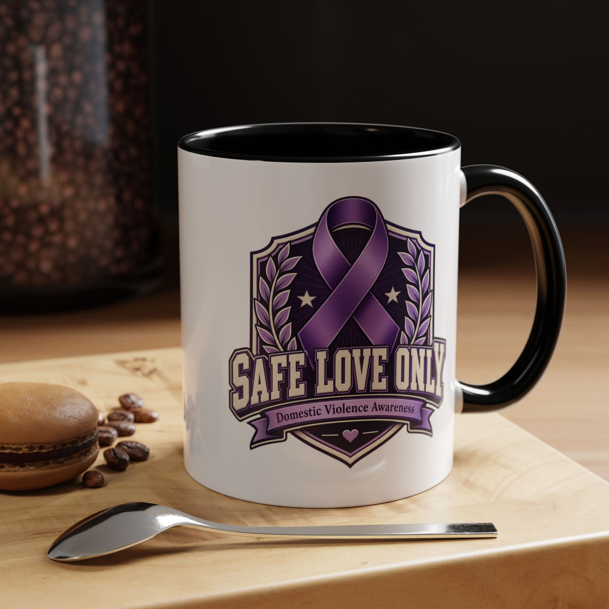 Coffee Mug — "Safe Love Only" Domestic Violence Awareness (Purple Ribbon)