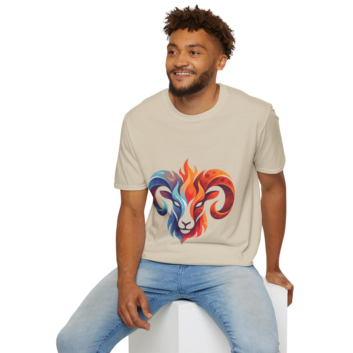 Aries Zodiac Ram Head Flame Graphic T-Shirt — Bold Aries Zodiac Tee