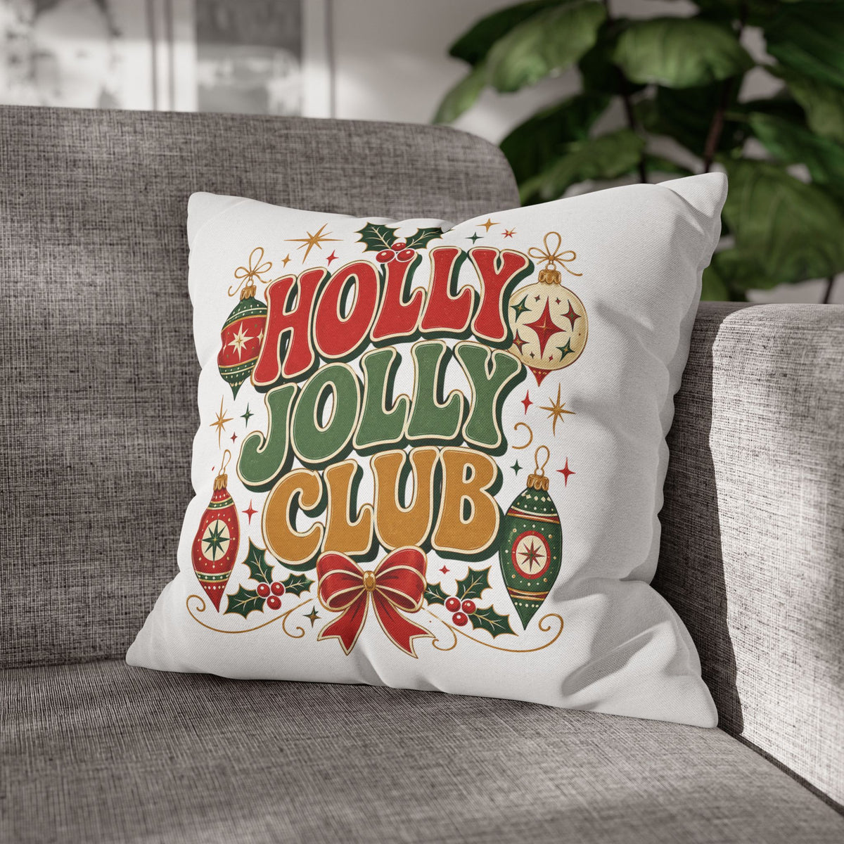 Holly Jolly Club Christmas Pillowcase — Festive Holiday Decorative Cover