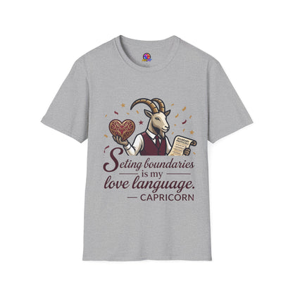 Capricorn T-Shirt — "Setting Boundaries is My Love Language" Zodiac Goat Tee