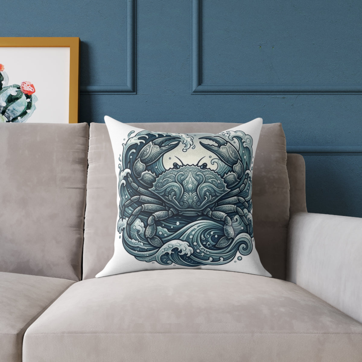 Cancer Zodiac Crab Ocean Art Pillow — Nautical Decorative Throw Pillow