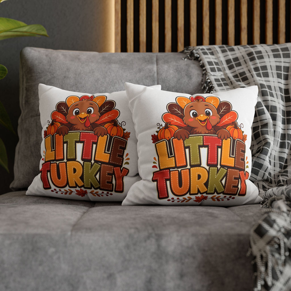 Thanksgiving Little Turkey Throw Pillowcase — Cute Thanksgiving Kids Pillow