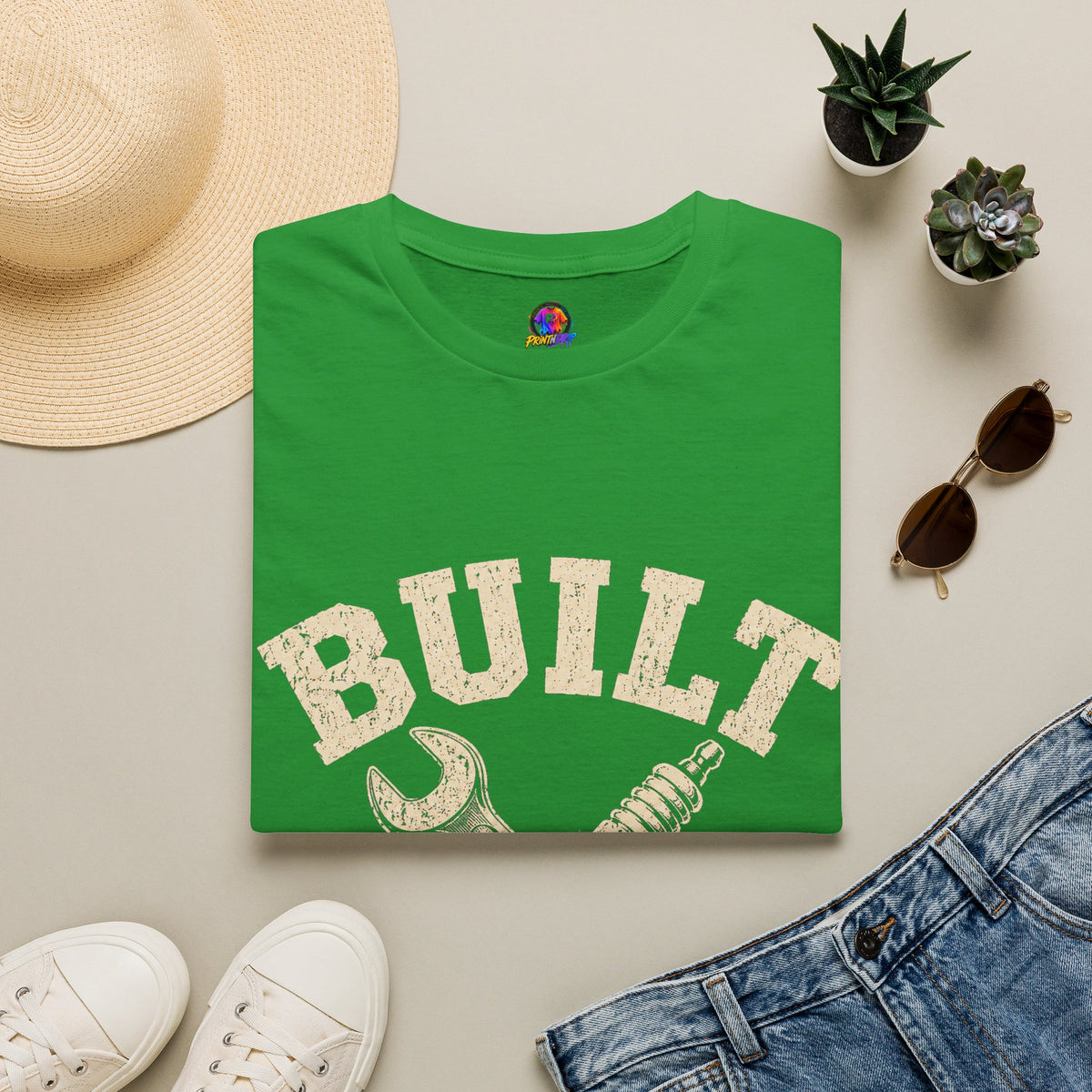 Built Not Bought T-Shirt — Mechanic Wrench & Spark Plug Vintage Tee