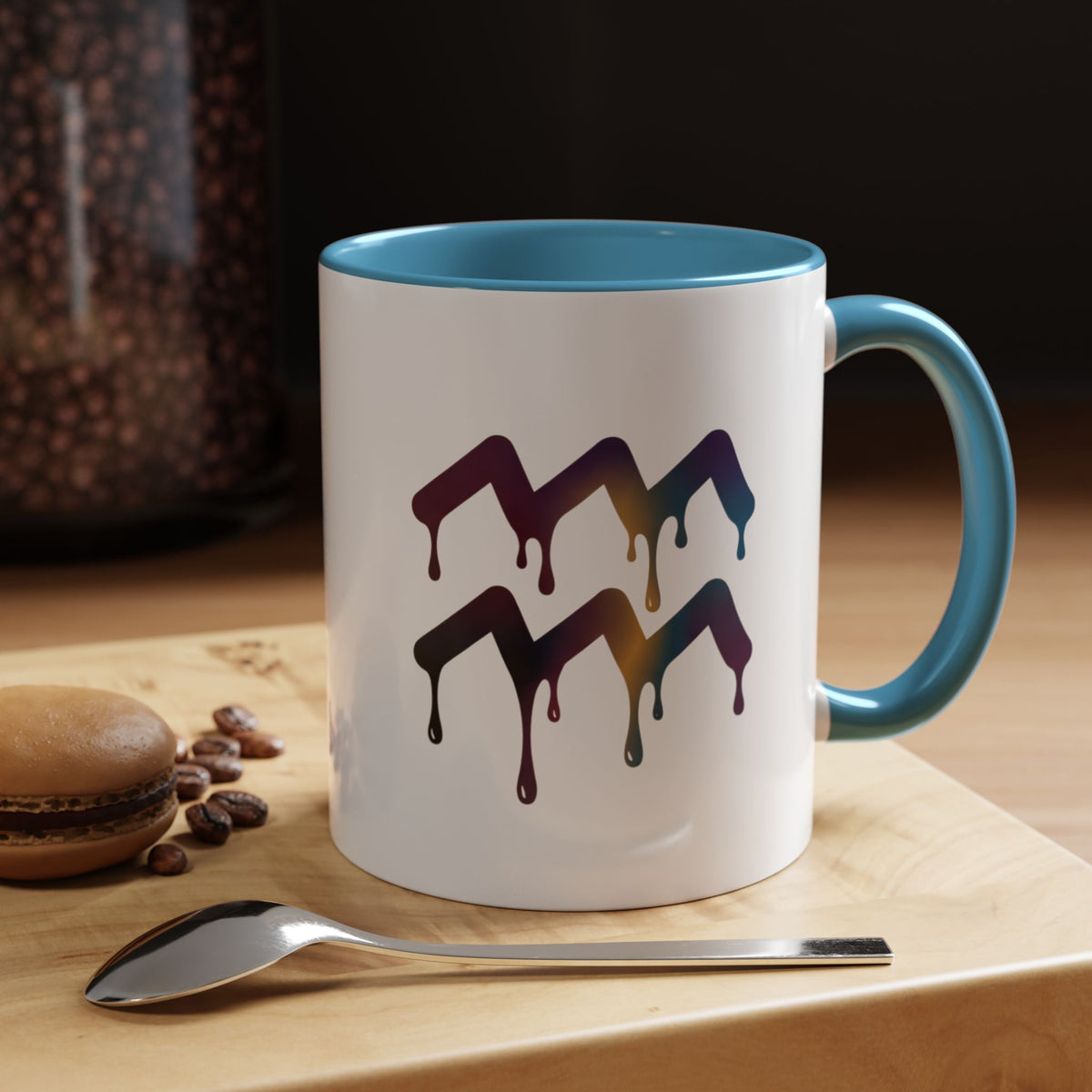 Aquarius Zodiac Dripping Rainbow Chevron Accent Coffee Mug —  Color-Accent Ceramic Mug