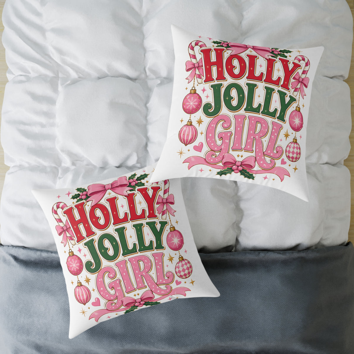 Christmas Holly Jolly Girl Holiday Pillow