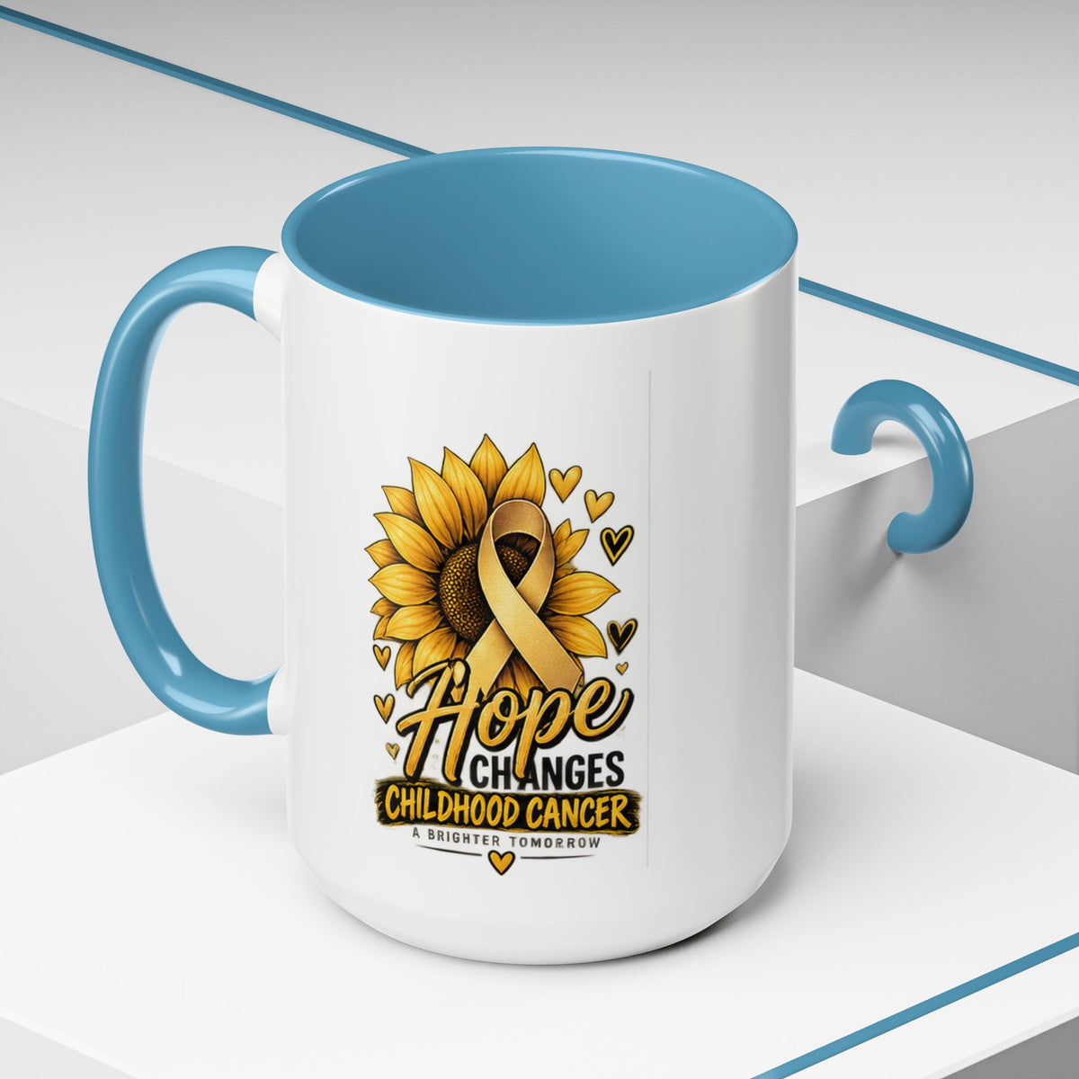 Hope Changes Childhood Cancer Mug – Gold Ribbon Sunflower Accent Coffee Cup (11/15oz)