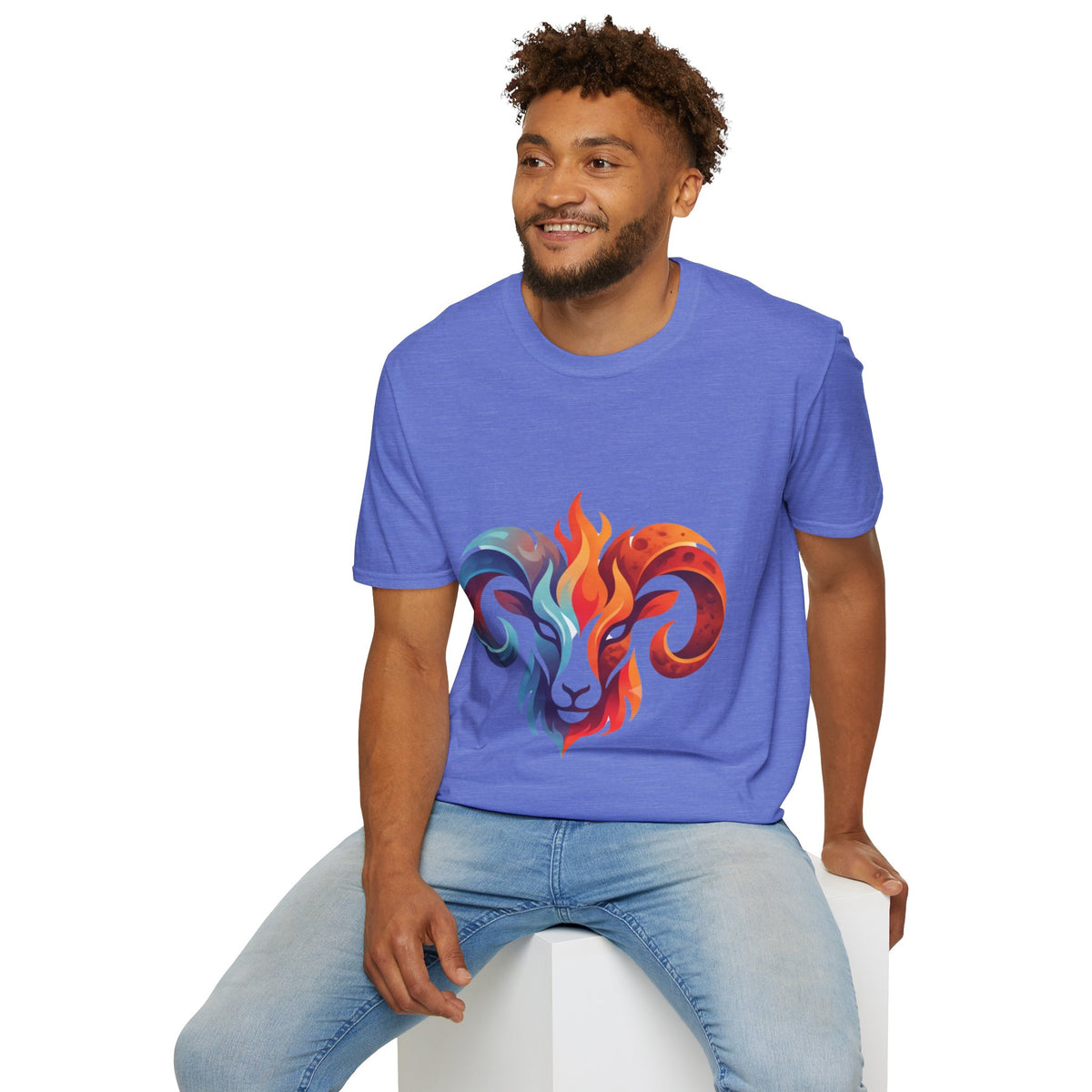 Aries Zodiac Ram Head Flame Graphic T-Shirt — Bold Aries Zodiac Tee