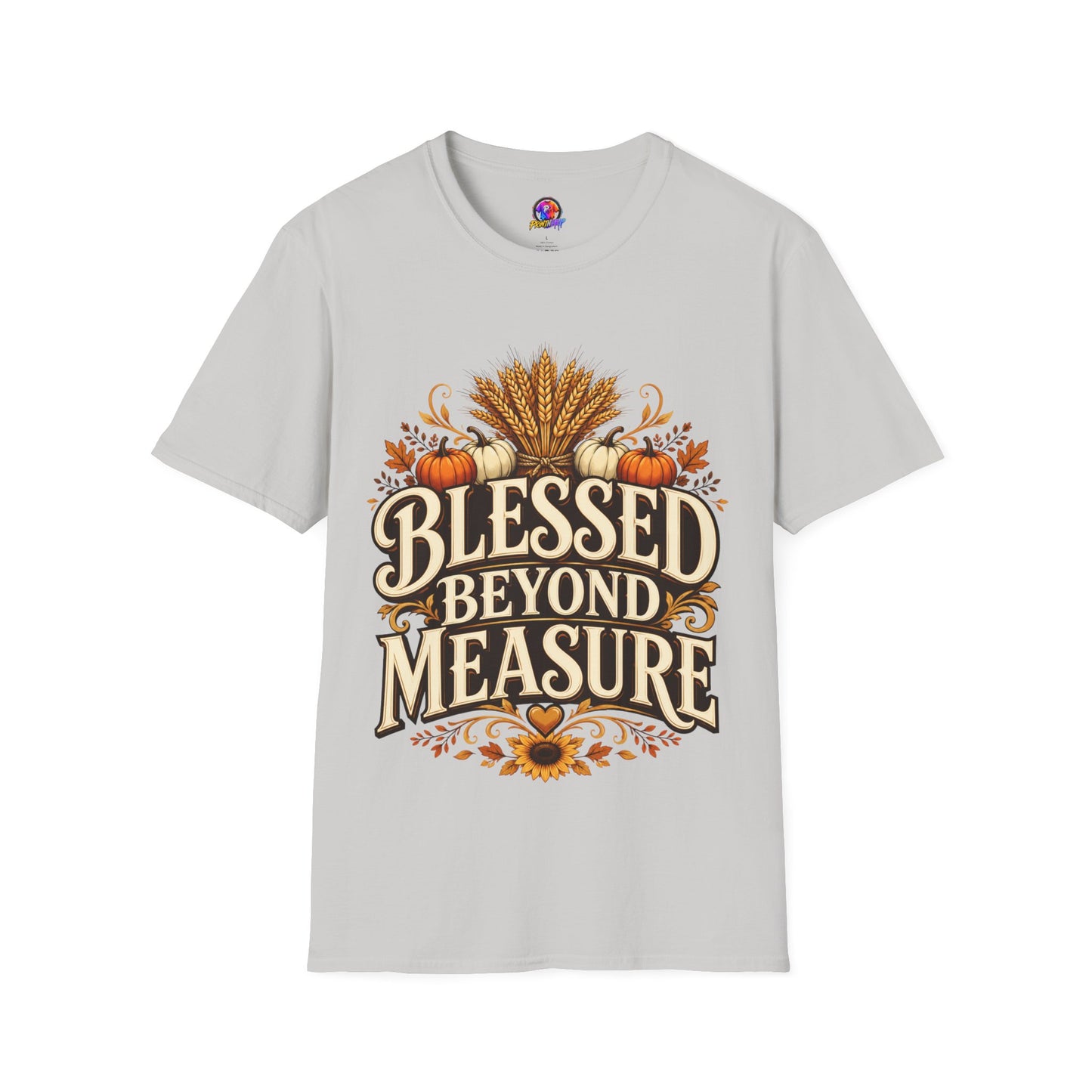 Blessed Beyond Measure T-Shirt — Fall Harvest Pumpkin & Wheat Tee