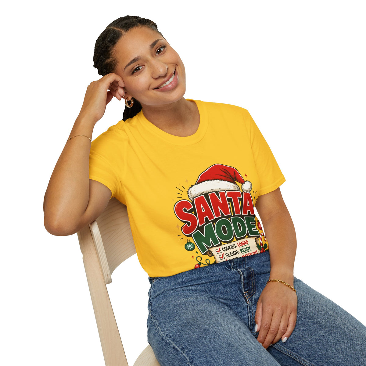 Santa Mode T-Shirt — Holiday Christmas Graphic Tee with Santa Hat