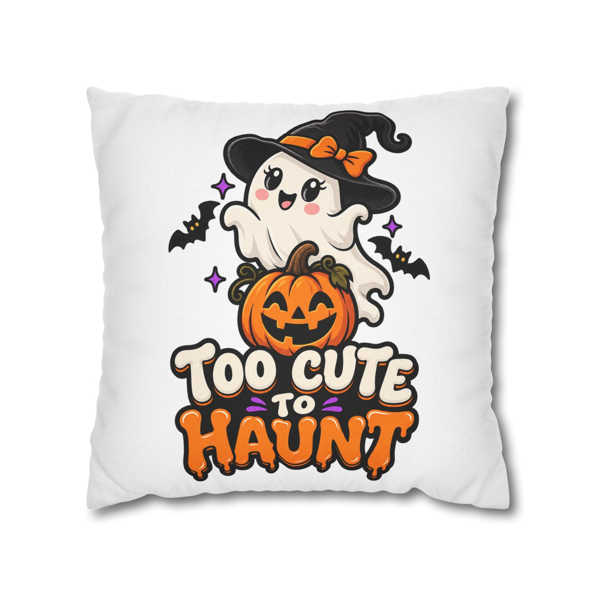 Halloween Pillowcase — "Too Cute to Haunt" Ghost Pumpkin Decorative Pillow Cover