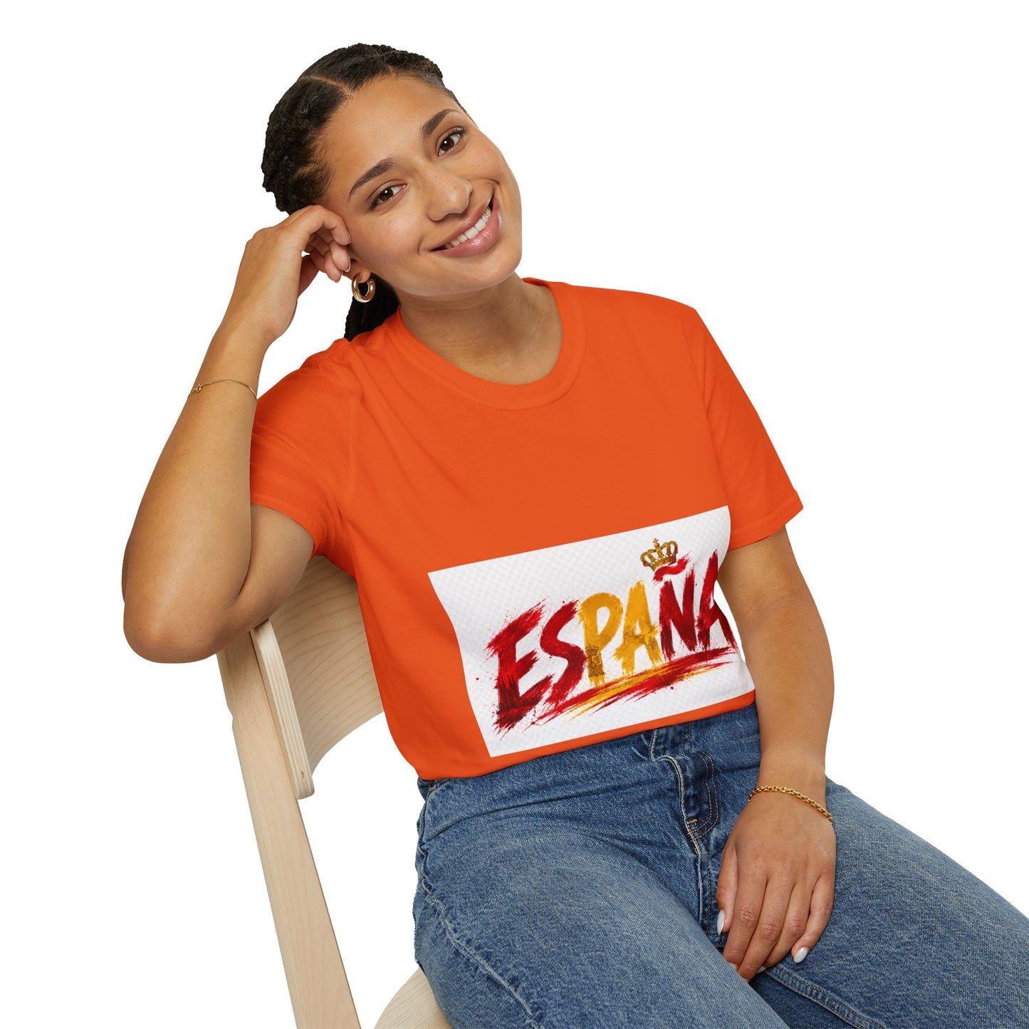 Spain  Graphic T-Shirt — Spanish Flag Brushstroke Design with Crown