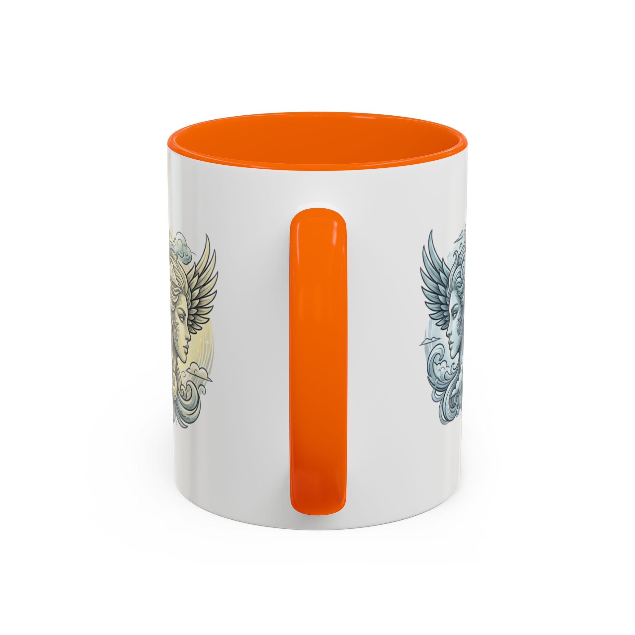 Gemini Twins Accent Coffee Mug — Sun & Moon Winged Faces Illustration