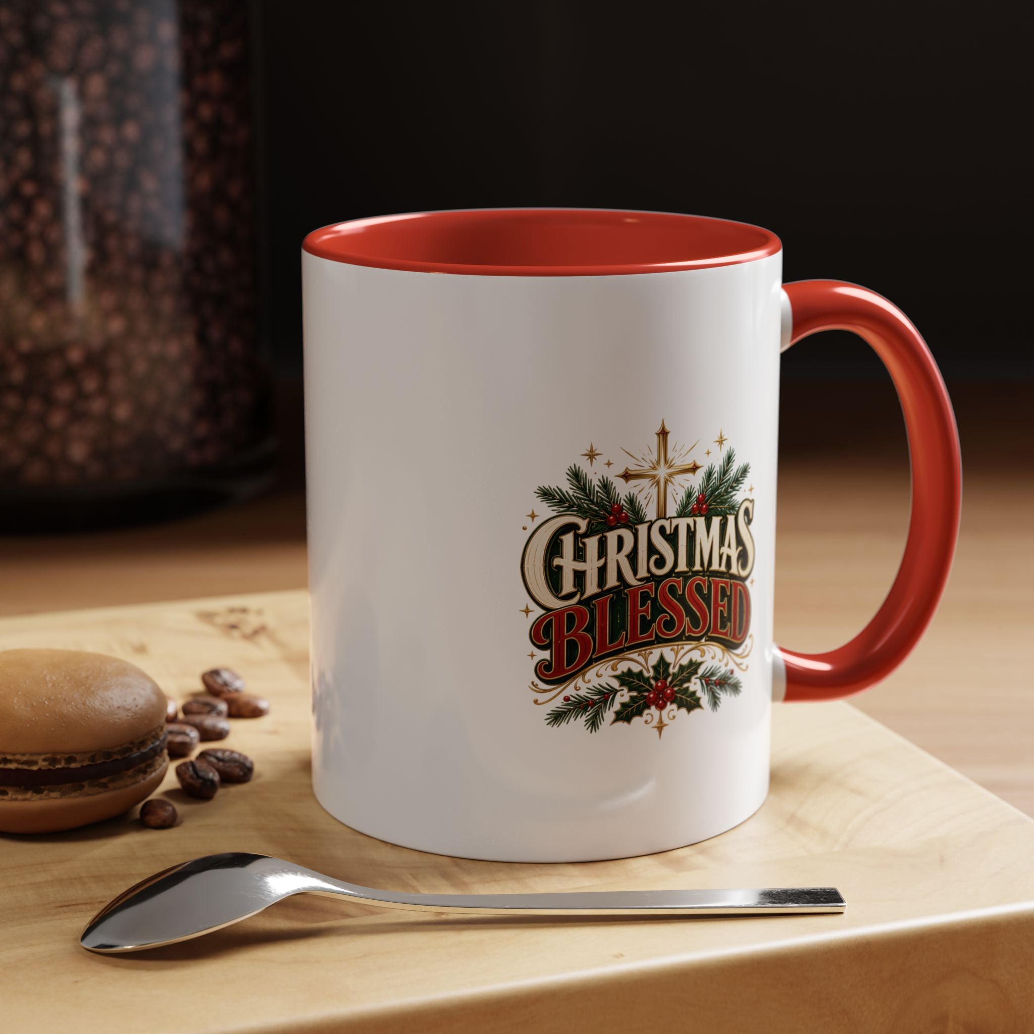 Christmas Blessed Accent Coffee Mug – Holiday Pine & Holly
