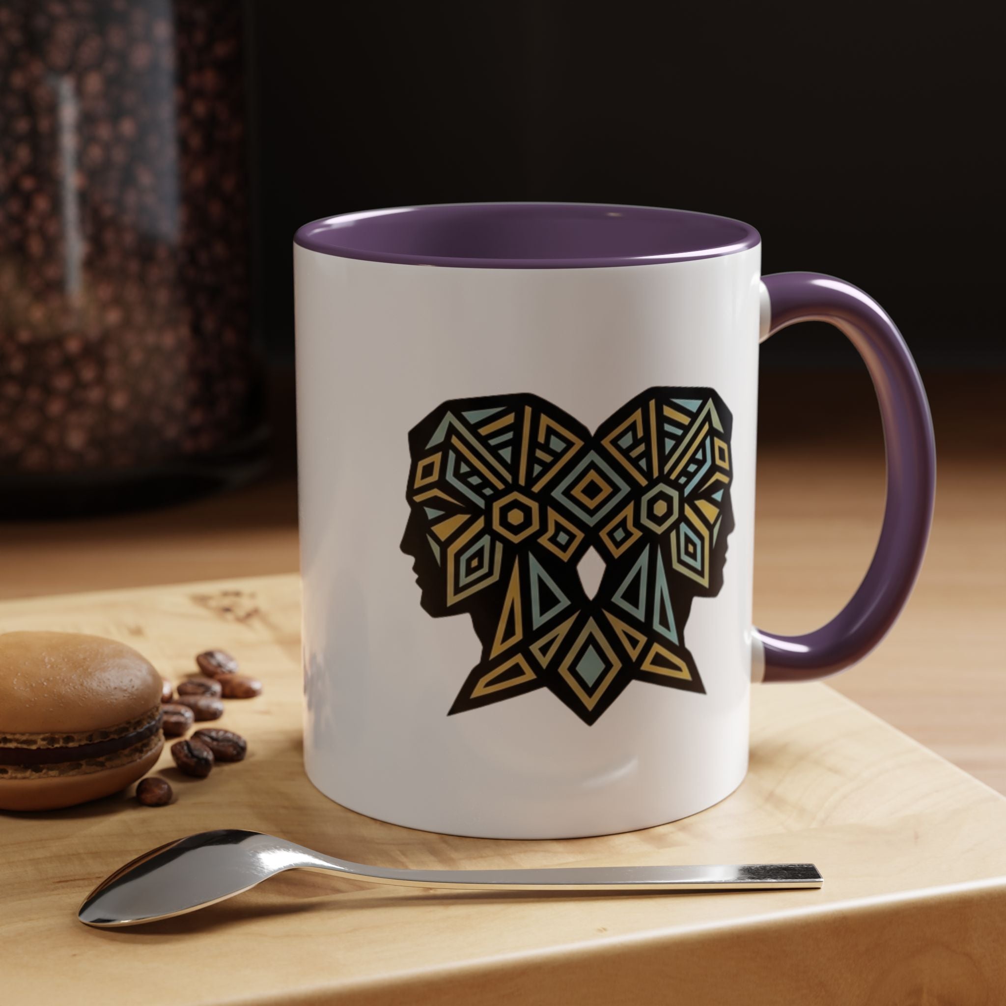 Geometric Elephant Accent Coffee Mug — Tribal Mosaic Design