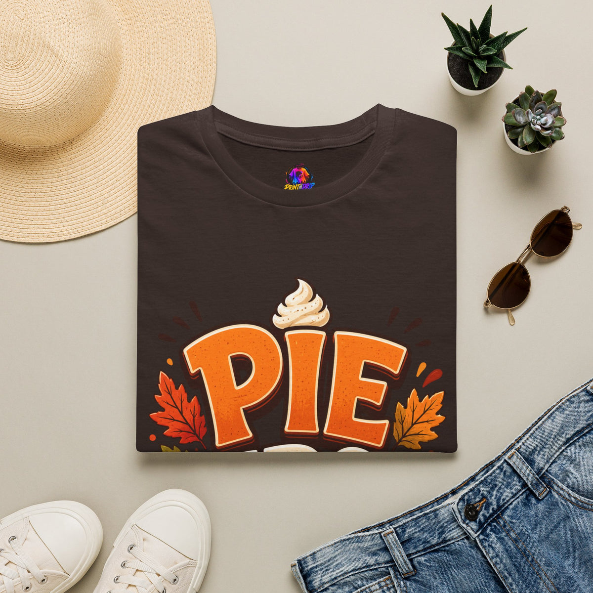 Thanksgiving T-Shirt Pie First T-Shirt — Funny Thanksgiving Pumpkin Pie Graphic Tee