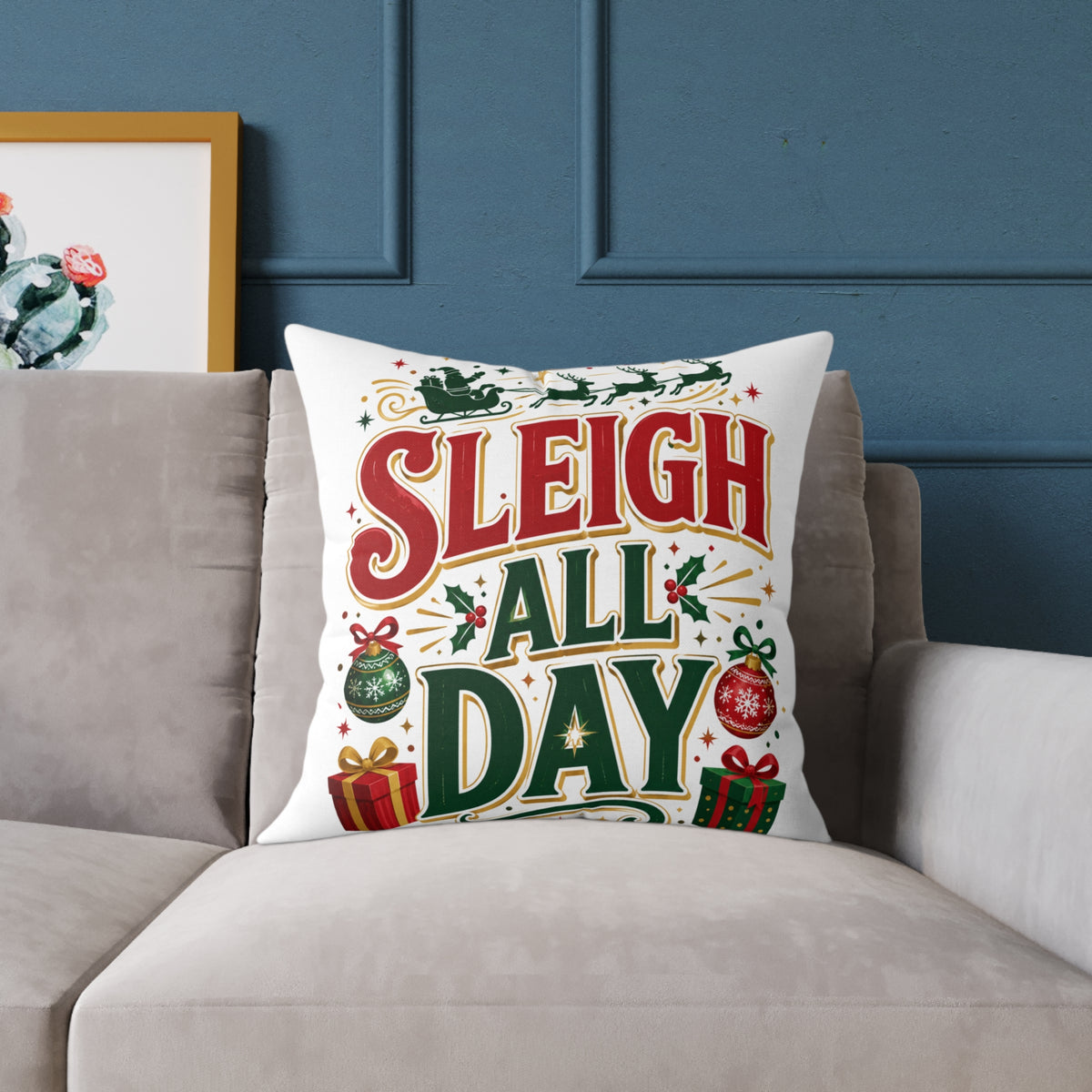 Christmas Sleigh All Day Decorative Pillow — Festive Christmas Holiday Throw Cushion