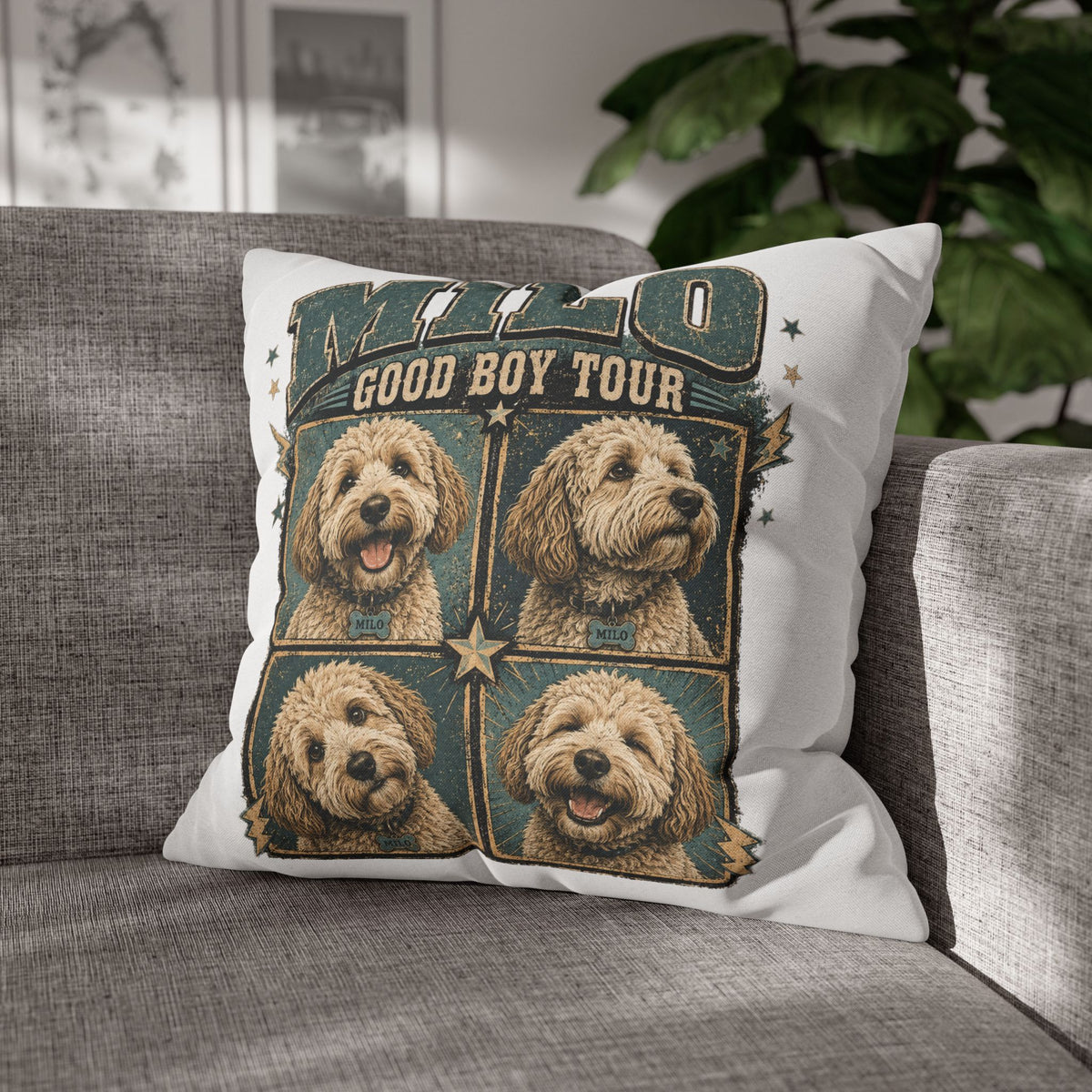 Dog Pillowcase— "MILO Good Boy Tour" Spun Polyester Throw Pillowcase Milo Bailey Dog Dad Mom