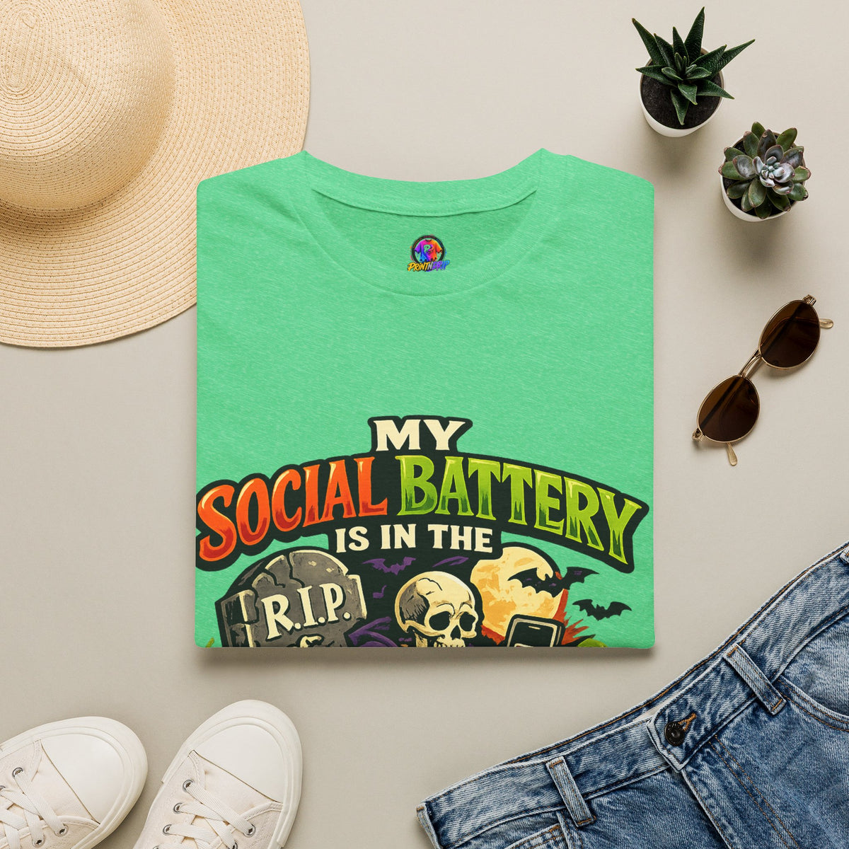 Halloween My Social Battery Unisex Softstyle T-Shirt