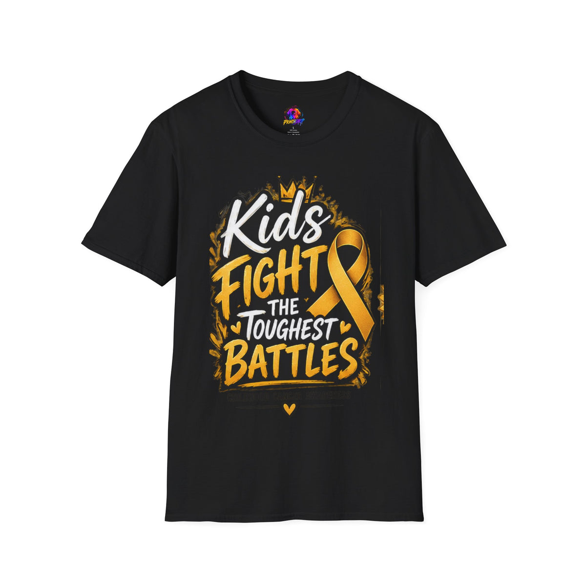 Childhood Cancer Awareness T-Shirt — "Kids Fight the Toughest Battles" Gold Ribbon