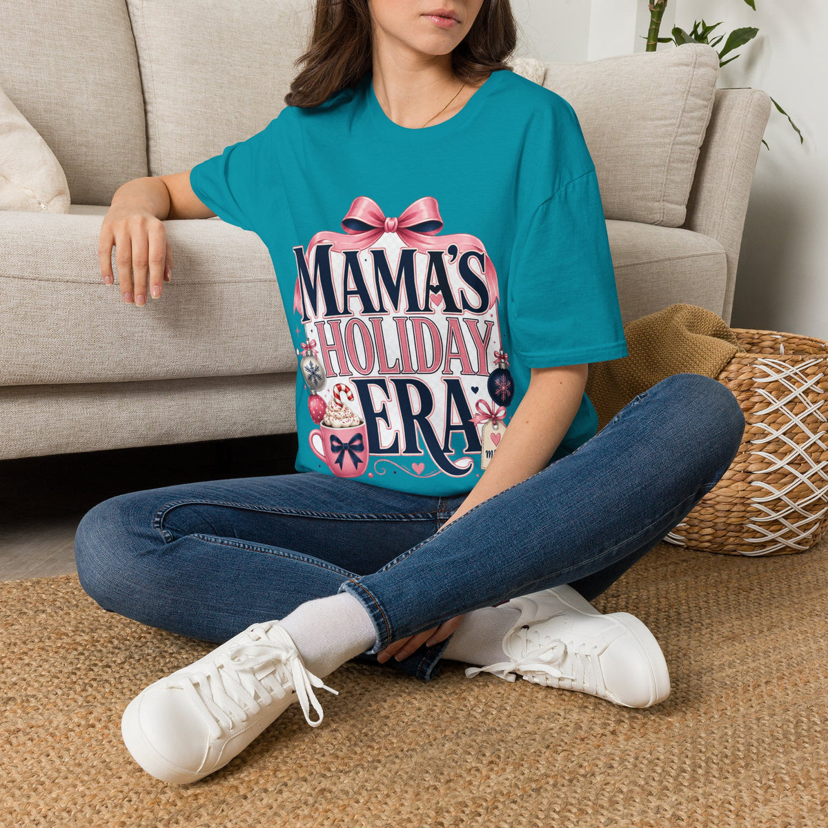 Mama's Holiday Era T-Shirt — Festive Pink Bow Christmas Tee for Moms