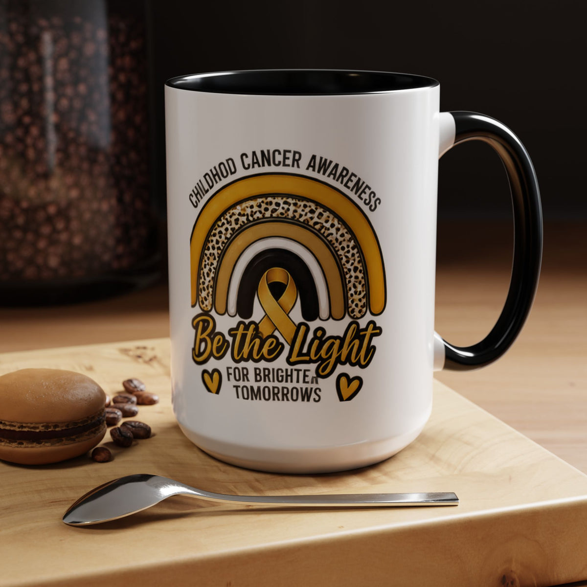 Childhood Cancer Awareness Accent Coffee Mug — "Be the Light" 11/15oz