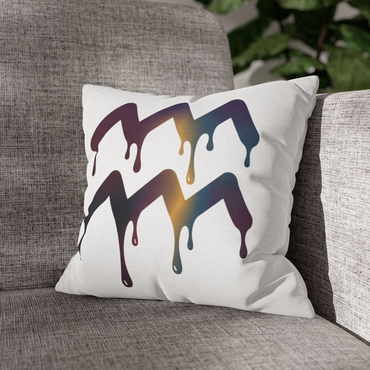 Dripping Aquarius Symbol Pillowcase — Zodiac Decorative Throw Pillow Cover