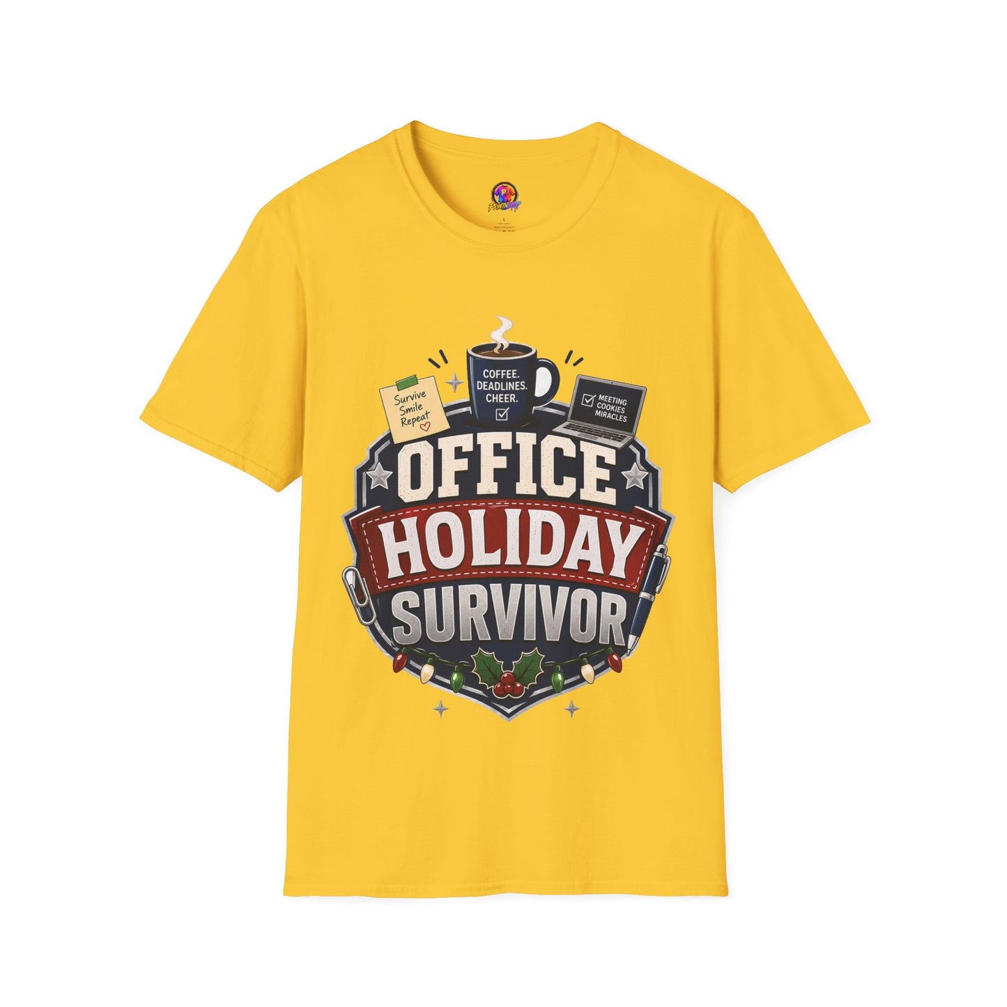 Office Holiday Survivor T-Shirt — Coffee, Deadlines & Cheer Work Shirt