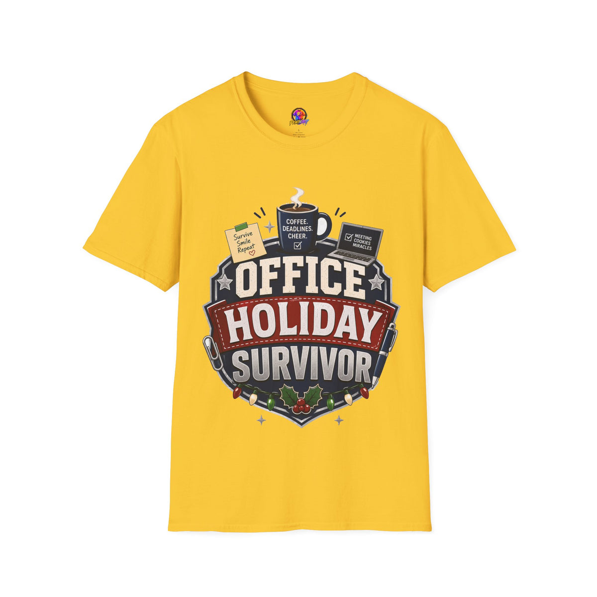 Office Holiday Survivor T-Shirt — Coffee, Deadlines & Cheer Work Shirt