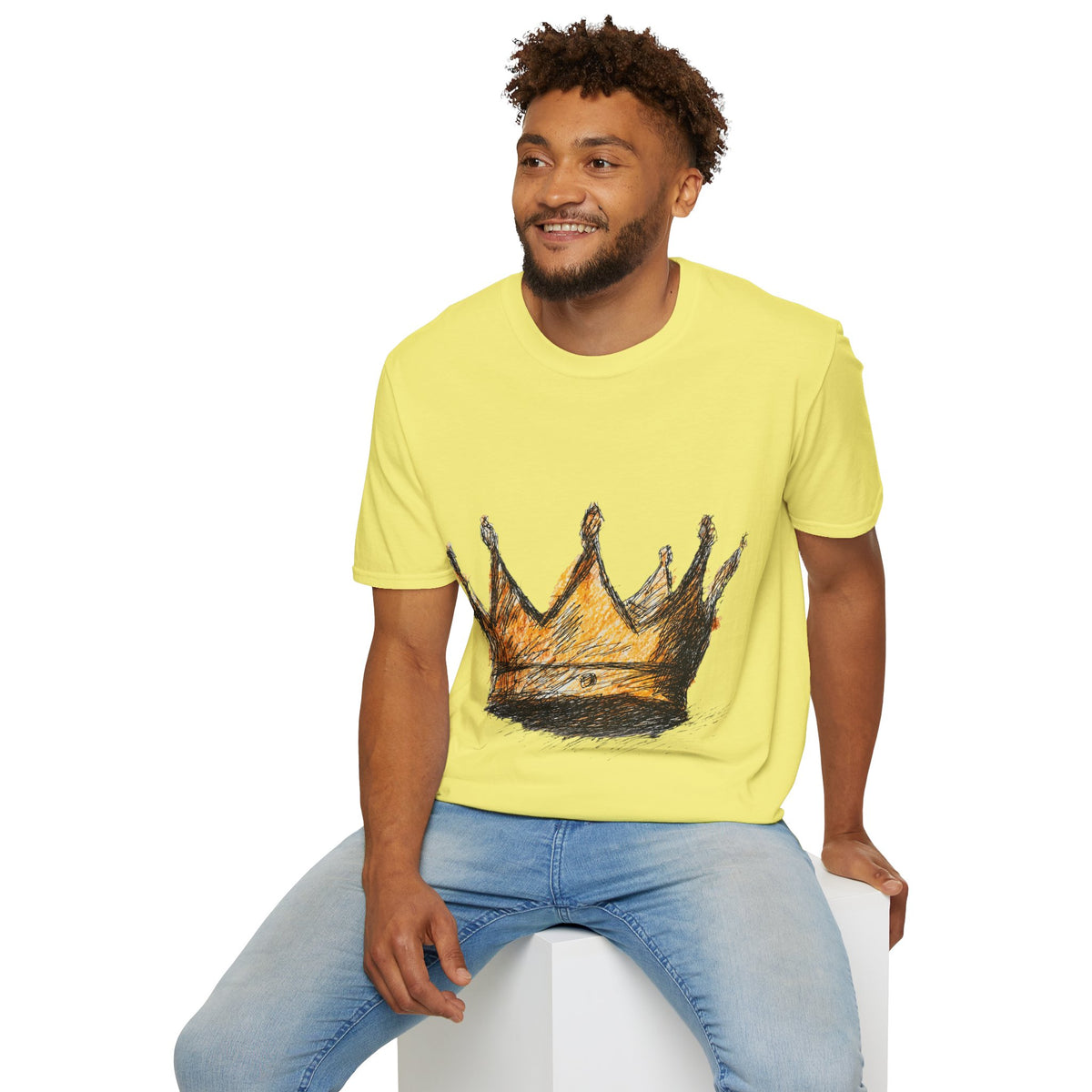 Crowned Sketch T‑Shirt — Hand‑Drawn Gold Crown Graphic Tee