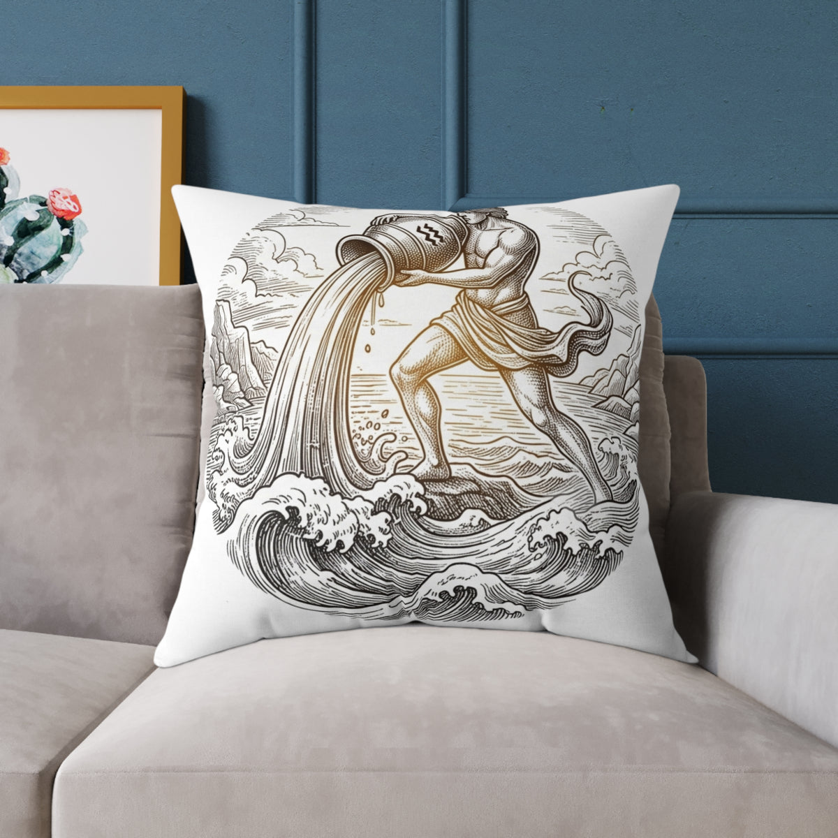 Aquarius Zodiac Pillow — Water-Bearer Astrology Throw Pillow
