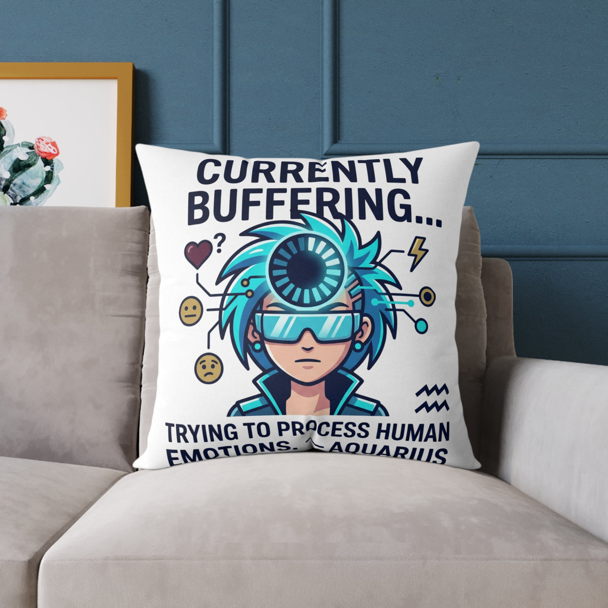Zodiac Aquarius Currently Buffering Square Poly Canvas Pillow