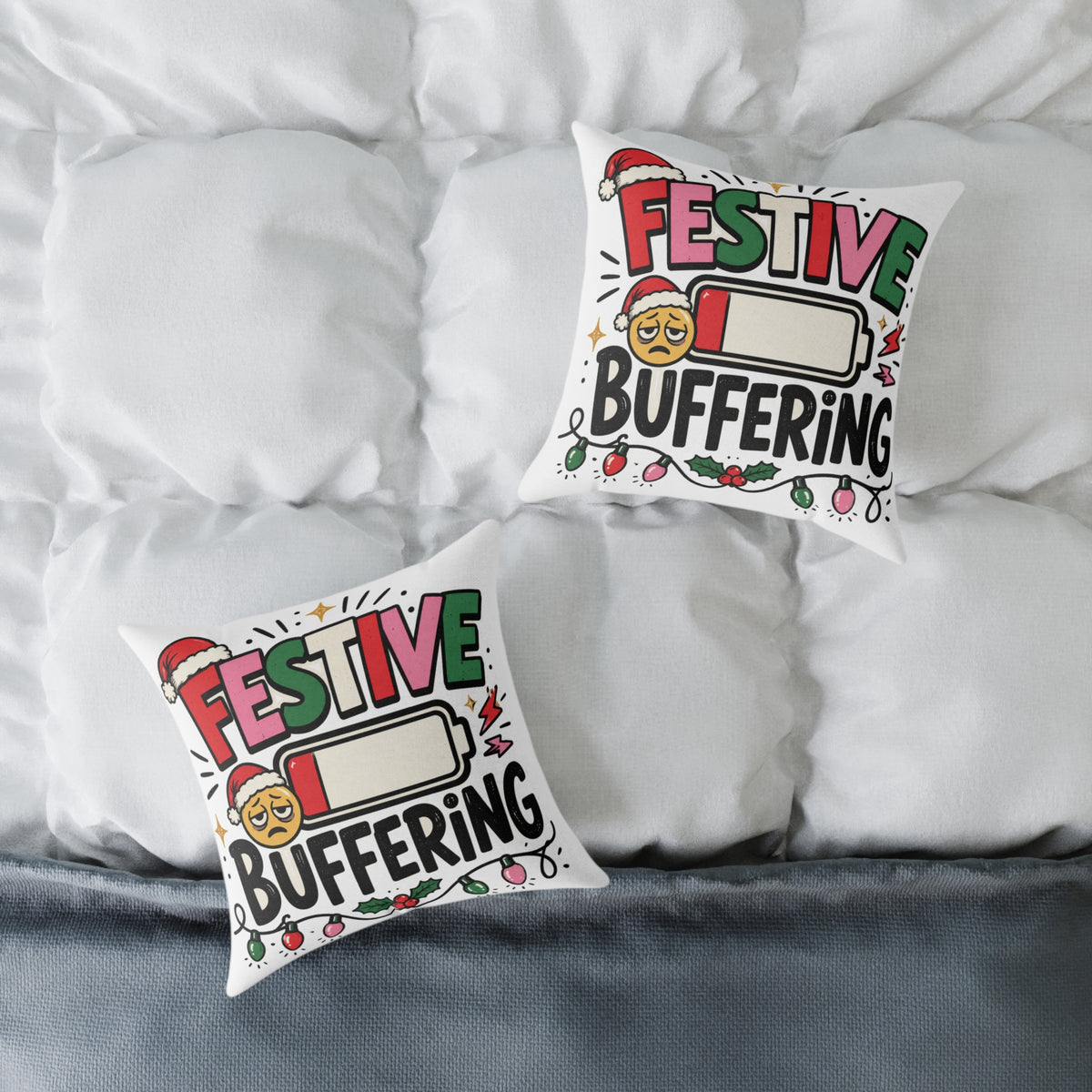 Festive Buffering Modern Day Christmas Square Poly Canvas Pillow