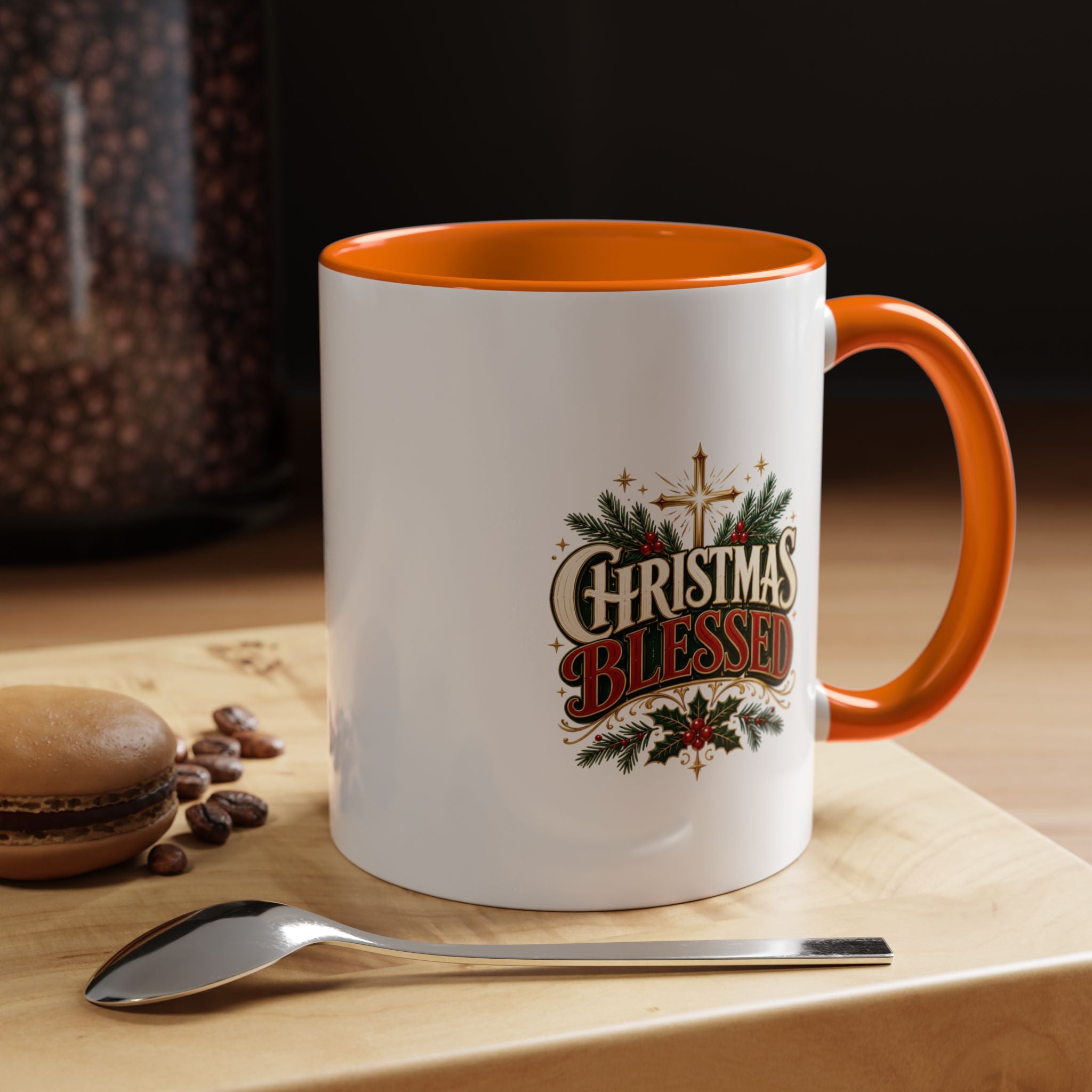 Christmas Blessed Accent Coffee Mug – Holiday Pine & Holly