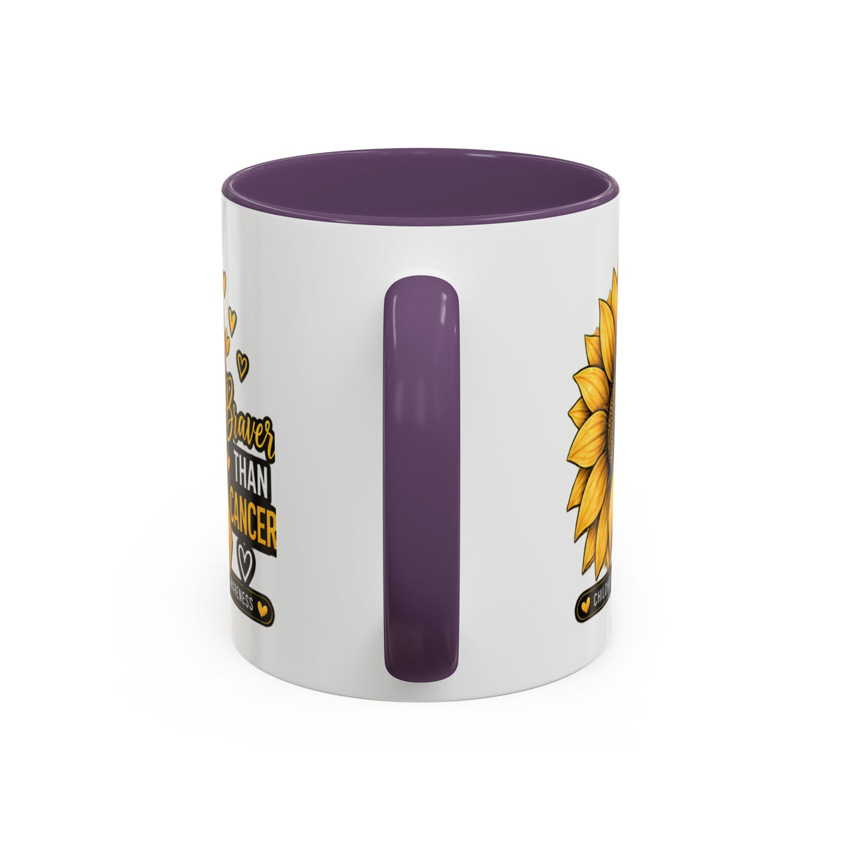 Childhood Cancer Awareness Mug — "Braver Than Cancer" Sunflower & Gold Ribbon