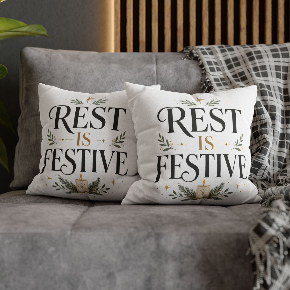 Modern Day Christmas  Rest Is Festive Holiday Throw Pillowcase – Decorative Christmas Cushion Cover