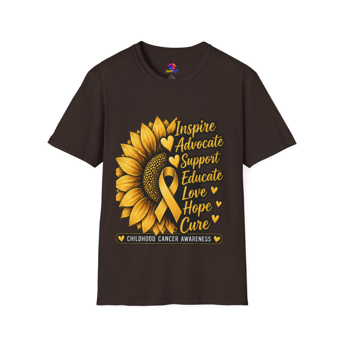 Childhood Cancer Awareness Sunflower T-Shirt – Inspire Advocate Support Educate Love Hope Cure