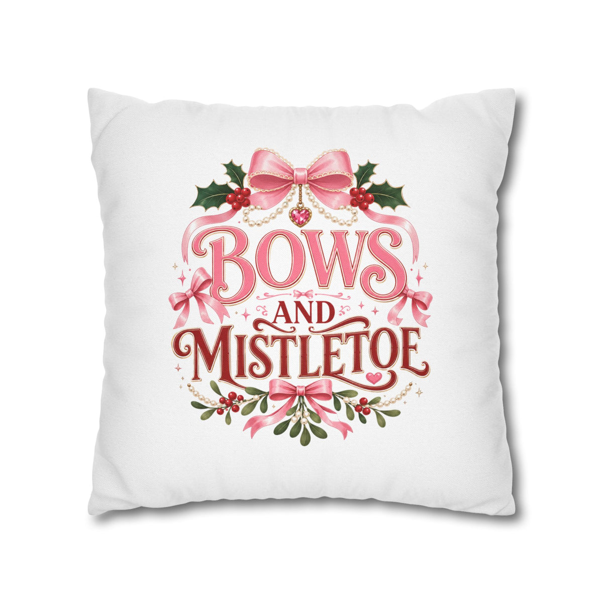 Christmas Pillowcase Bows and Mistletoe Christmas Pillow