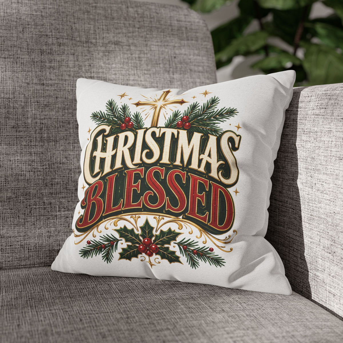 Christmas Spun Square Pillowcase Christmas Blessed Pillowcase