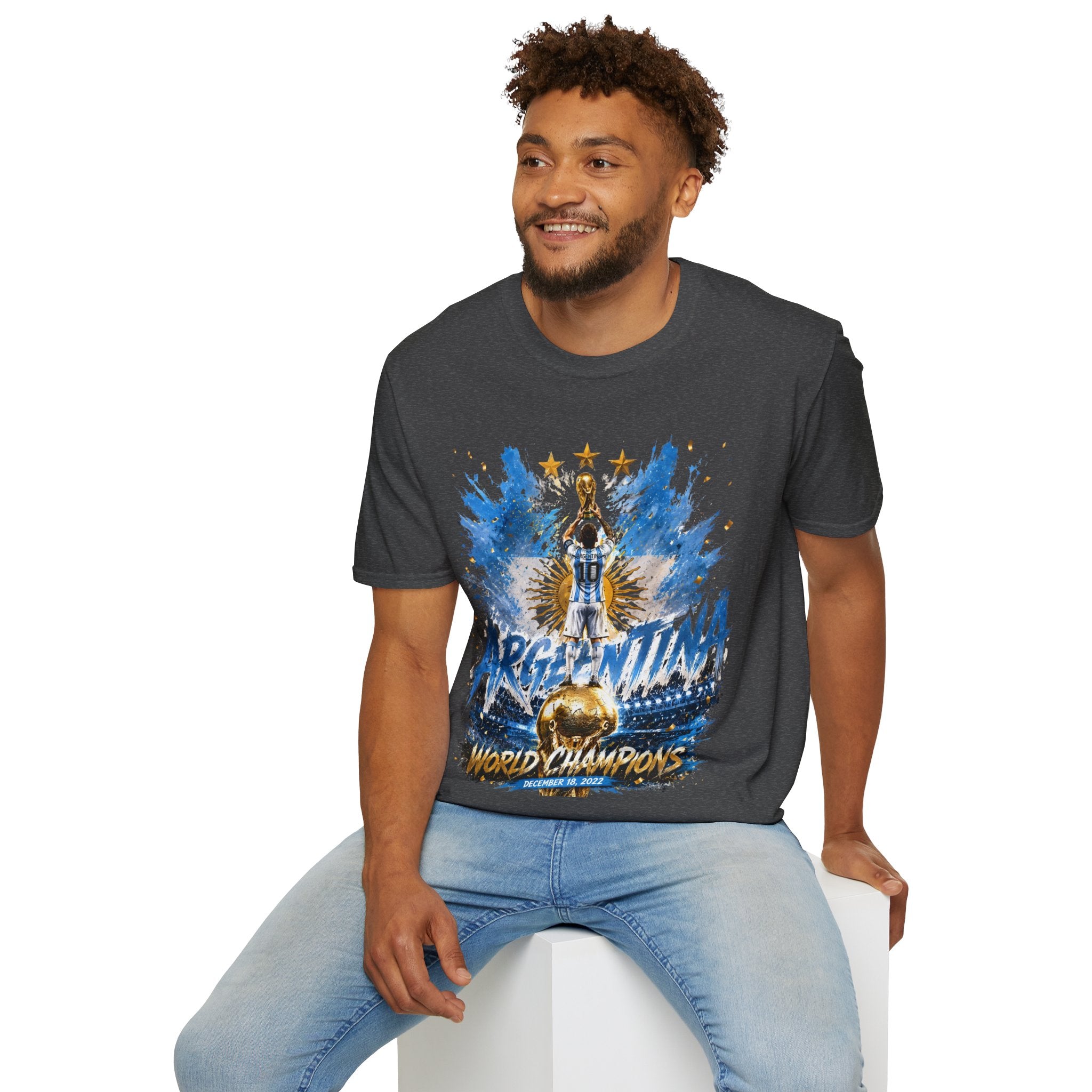 Argentina World Champions T‑Shirt — Soccer World Cup 3 Stars Tribute