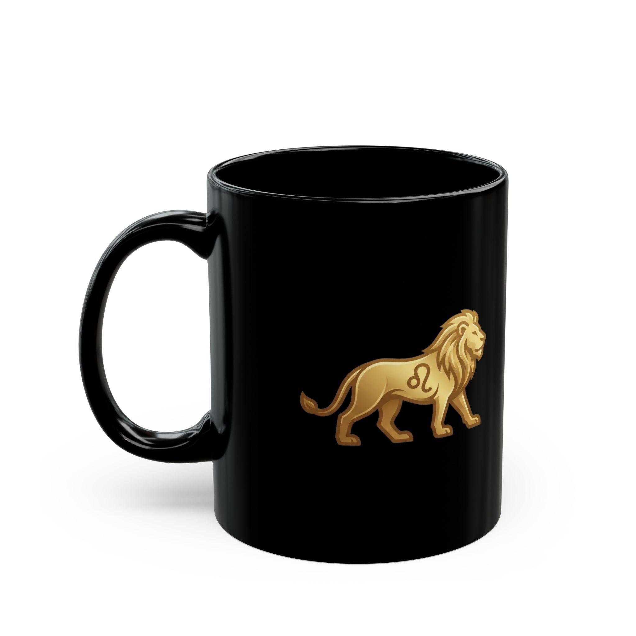 Leo Zodiac Lion Black Mug — Gold Astrology Coffee Cup