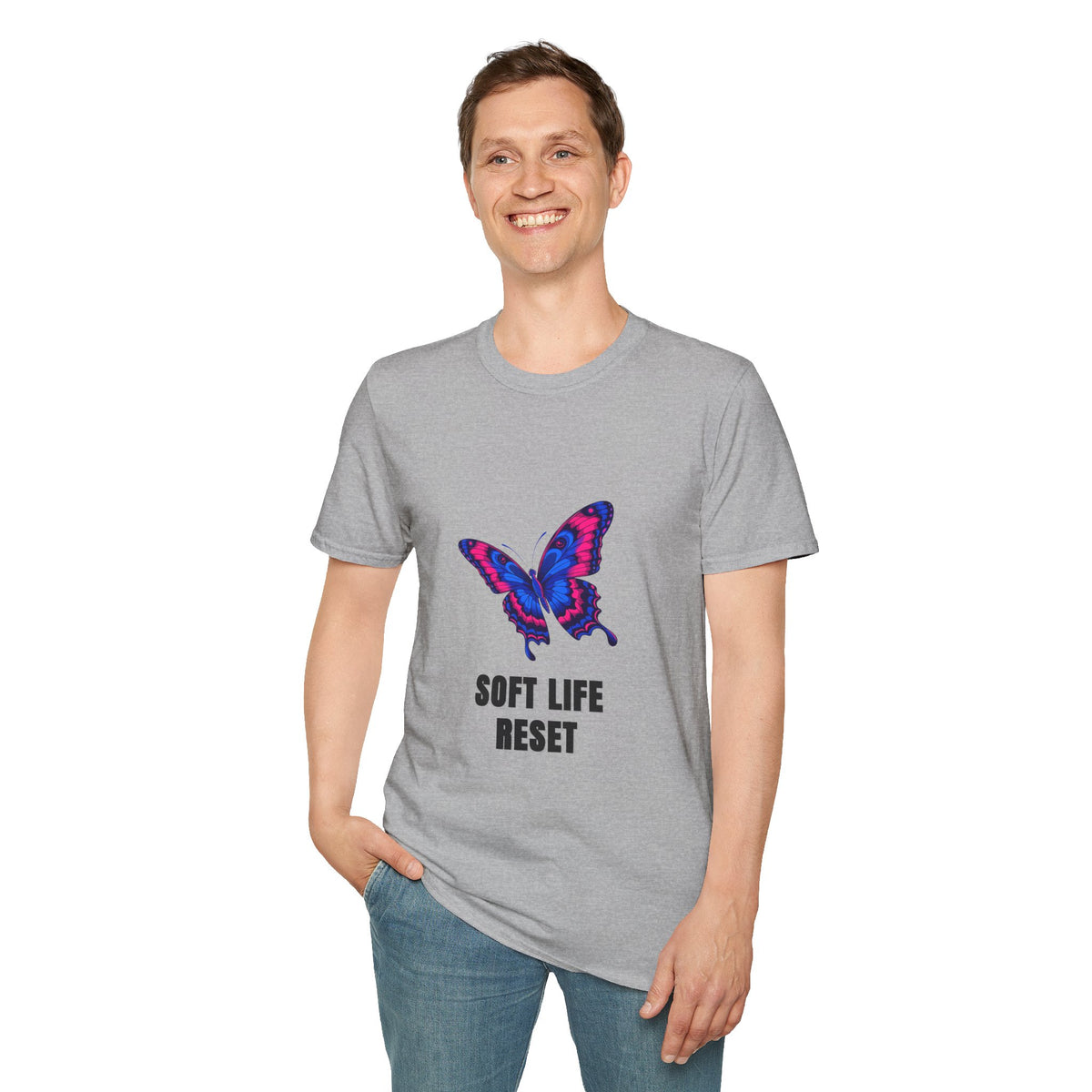 Butterfly 'Soft Life Reset' T-Shirt — Vibrant Pink & Blue Graphic Tee - Trending Now - August 2026