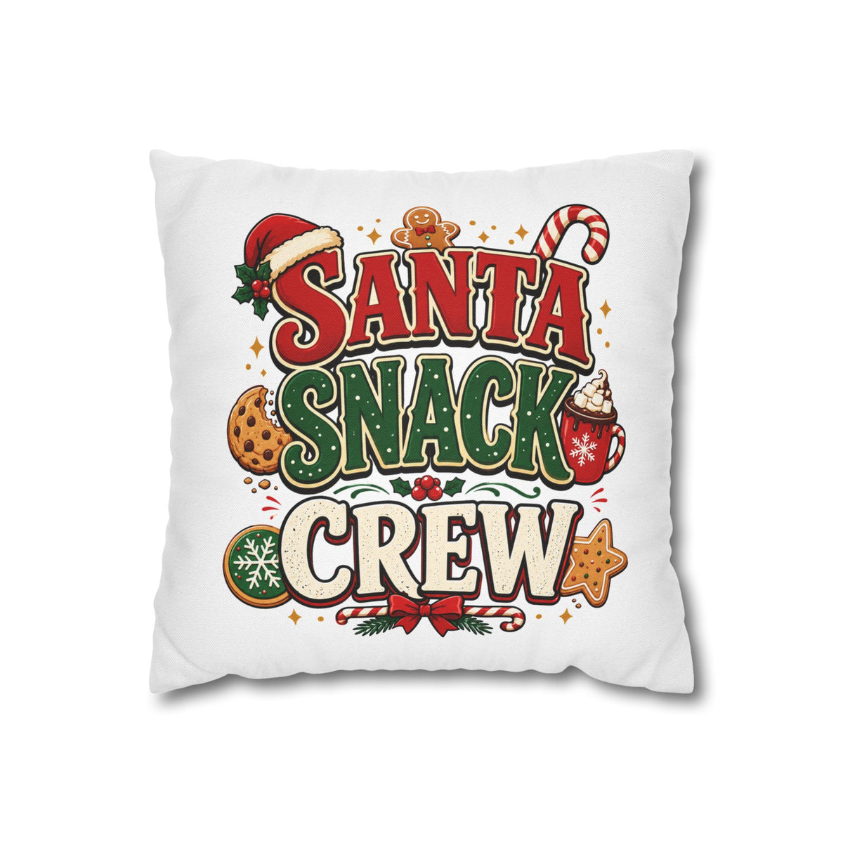 Christmas Santa Snack Crew Pillowcase — Christmas Holiday Decorative Throw Pillow Cover