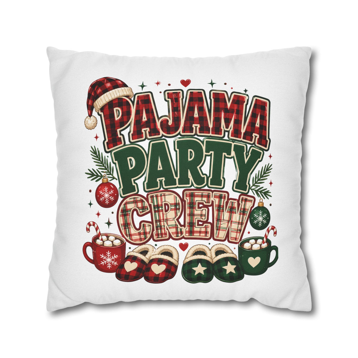 Christmas Pajama Party Crew Pillowcase — Christmas Holiday Decorative Throw Pillow Cover