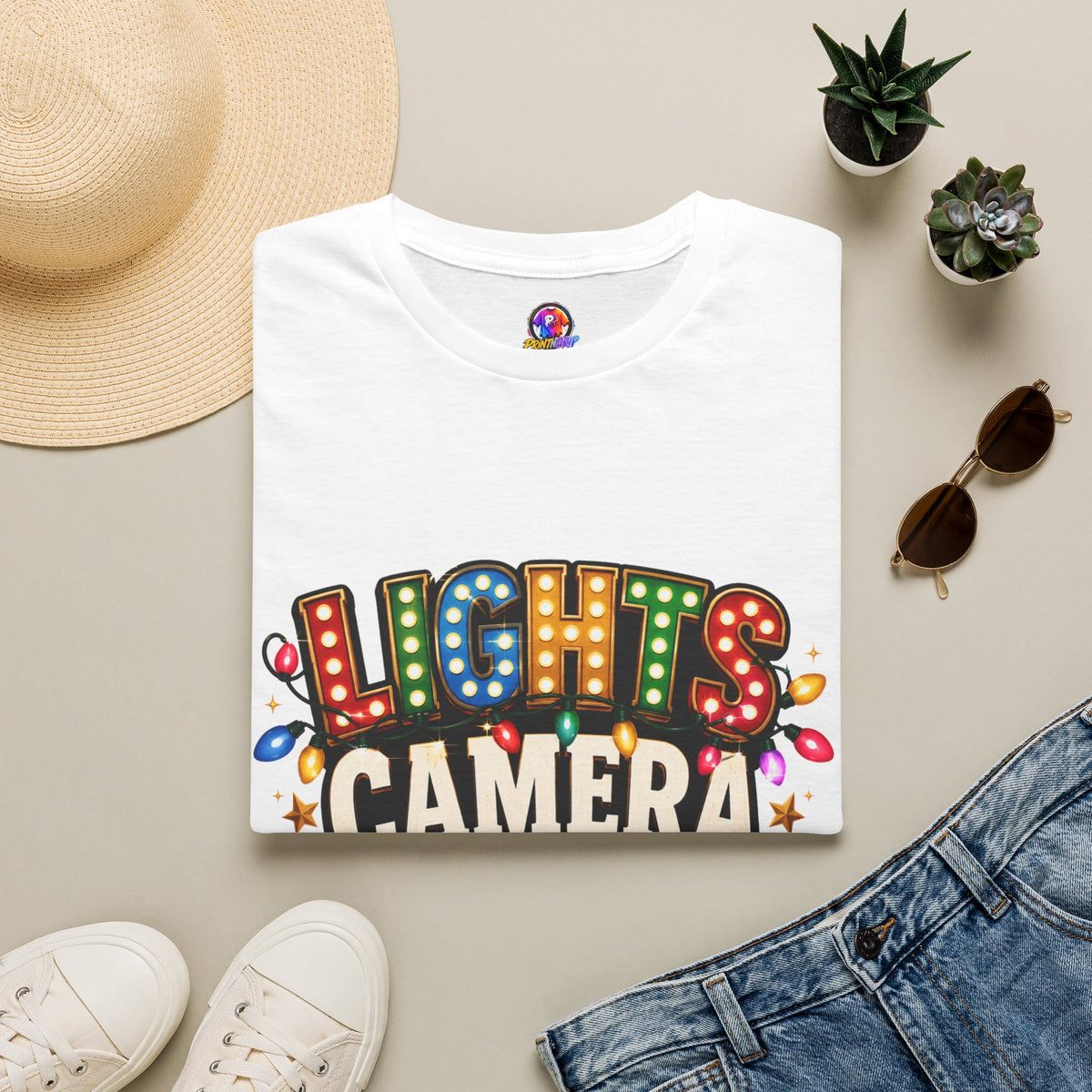 Lights Camera Christmas T-Shirt — Retro Marquee Holiday Tee