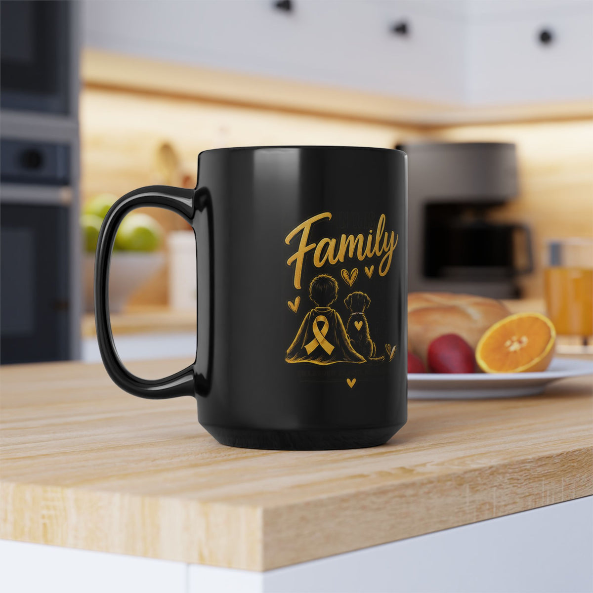 Childhood Cancer Family Ribbon Awareness Black Mug - Support & Love 11oz/15oz