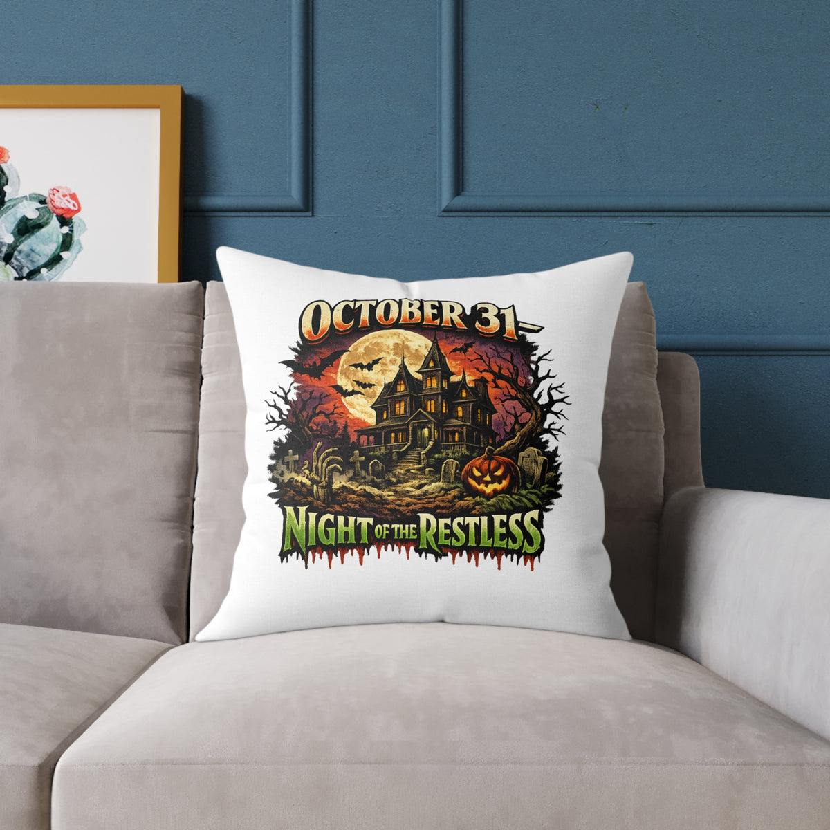 Halloween Pillow - "October 31 Night of the Restless" Decorative Throw Pillow