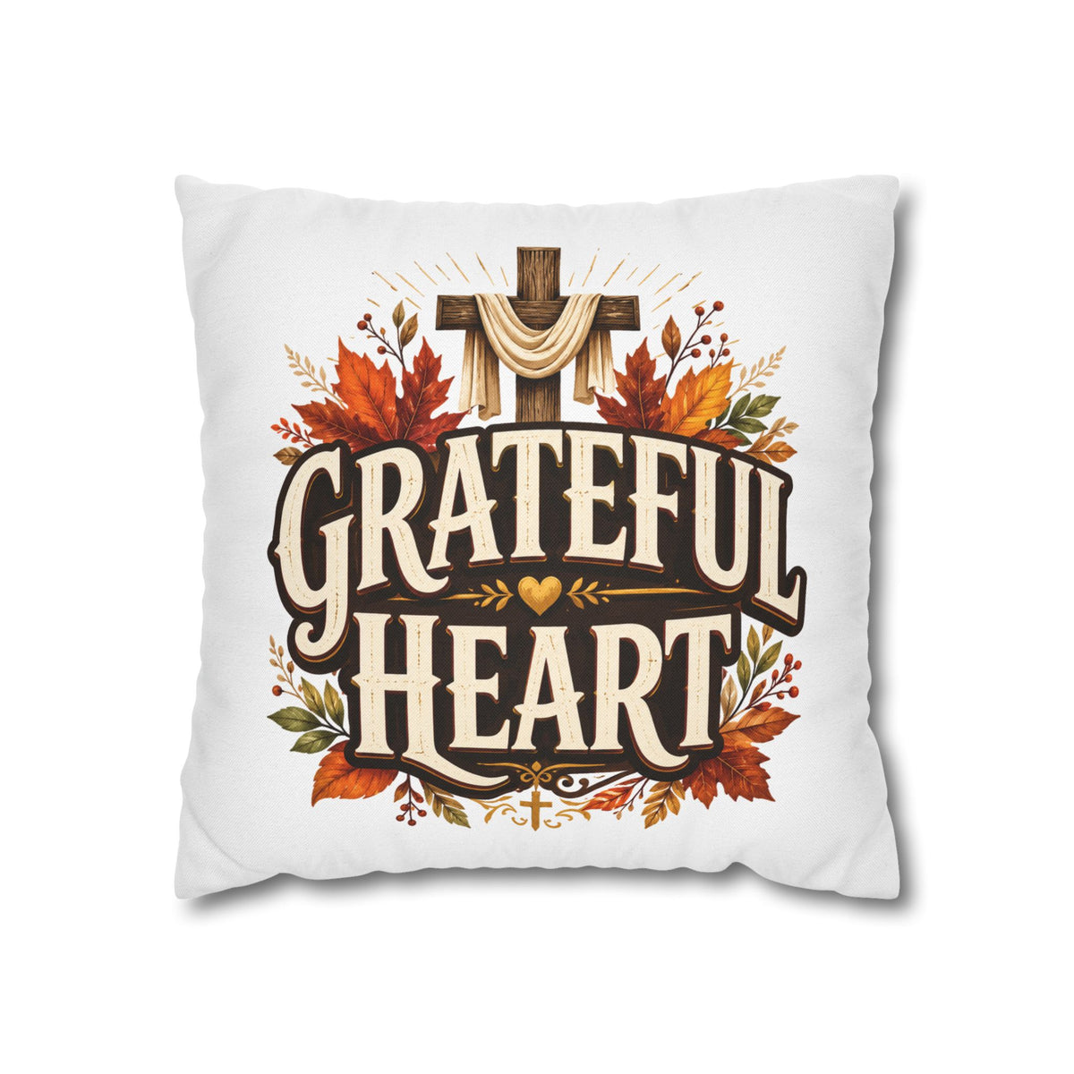 Thanksgiving Grateful Heart Throw Pillow — Autumn Cross Faith Decorative Pillowcase