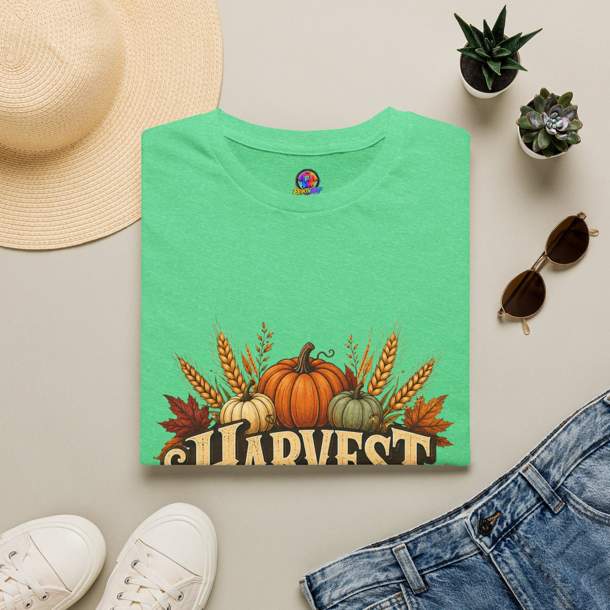 Thanksgiving T-Shirt Harvest Blessings T-Shirt — Fall Pumpkin & Wheat Autumn Tee