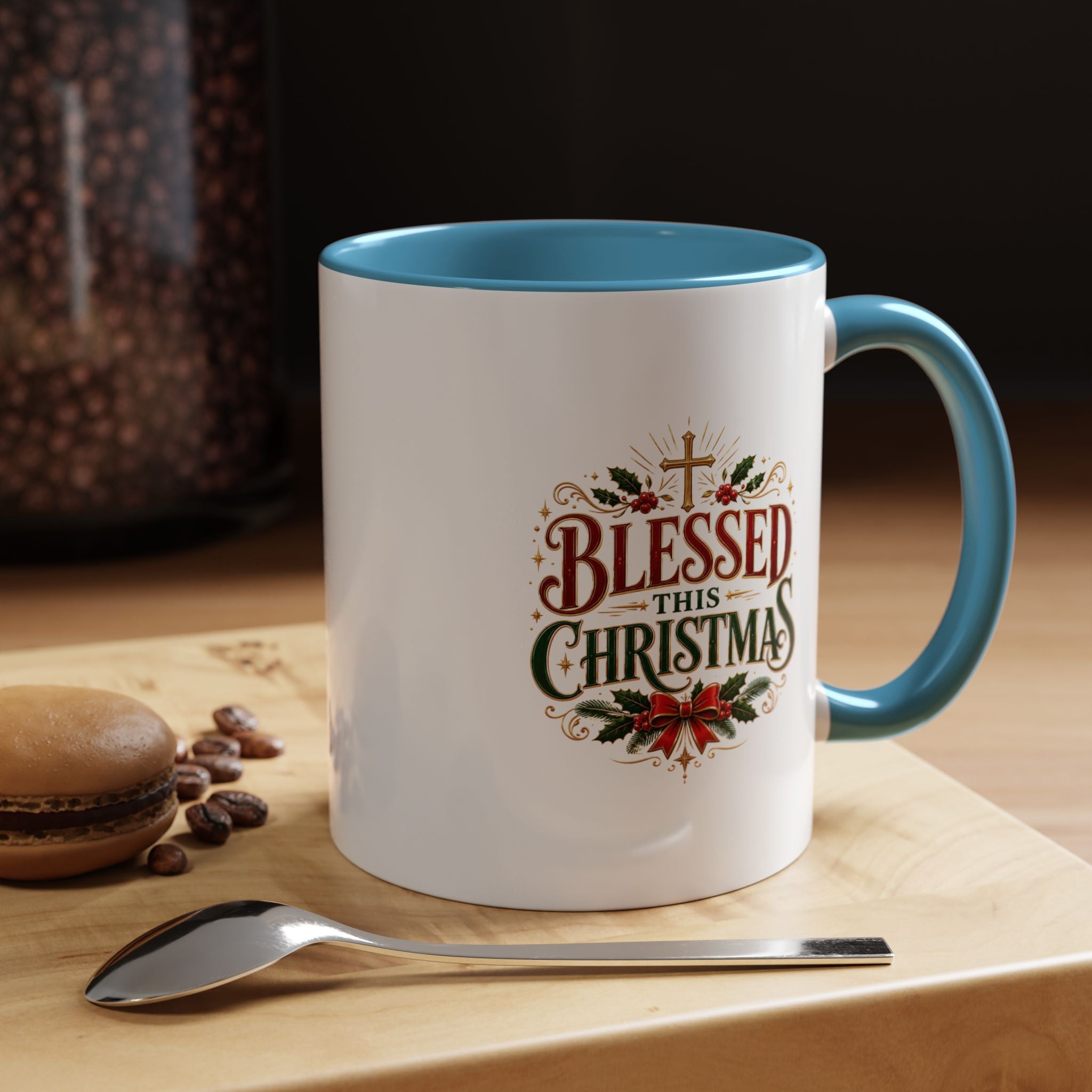 Blessed This Christmas Accent Coffee Mug – Holiday Religious Poinsettia Coffee Cup