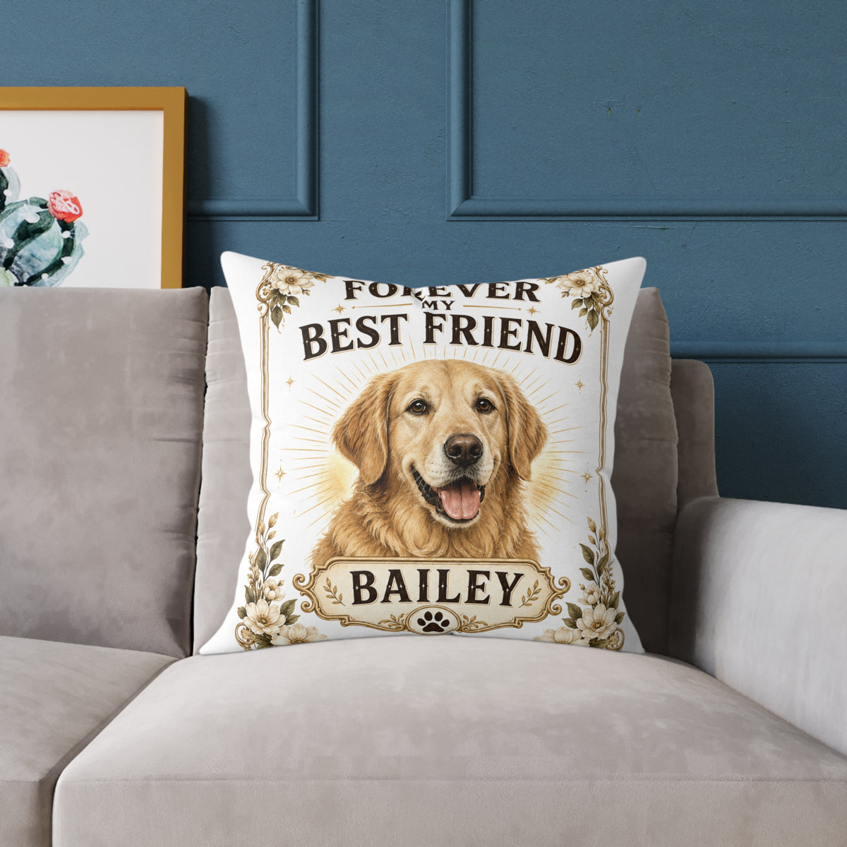 Forever My Best Friend Personalized Dog Milo Bailey Dog Dad Mom Pillow — Custom Pet Name Golden Retriever Throw Pillow